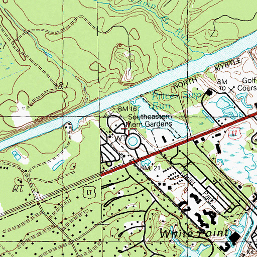 Topographic Map of Southeastern Memorial Gardens, SC