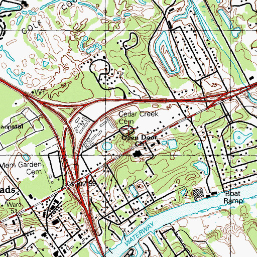 Topographic Map of Cedar Creek Cemetery, SC