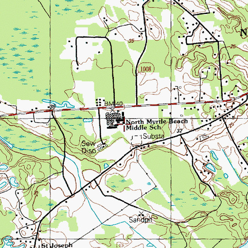 Topographic Map of North Myrtle Beach Middle School, SC