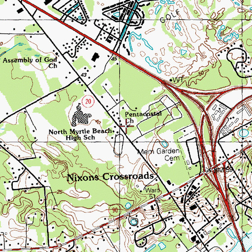 Topographic Map of North Myrtle Beach Pentecostal Church, SC