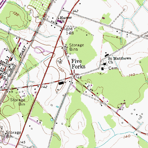 Topographic Map of Five Forks, SC