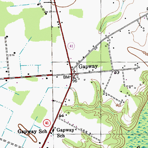 Topographic Map of Gapway, SC