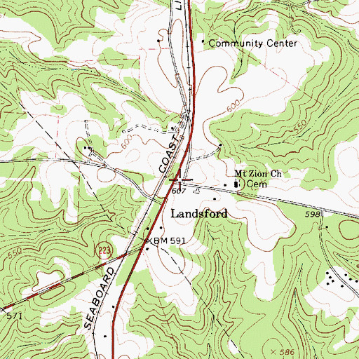 Topographic Map of Landsford, SC