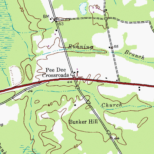 Topographic Map of Pee Dee Crossroads, SC