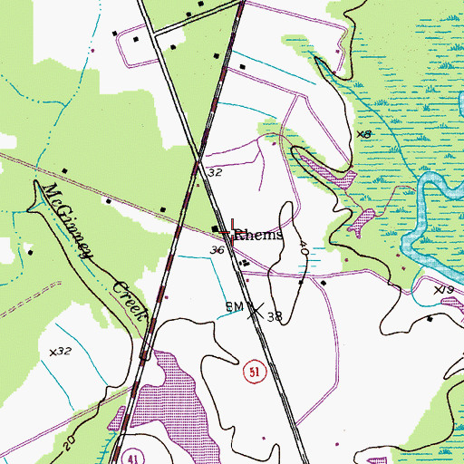 Topographic Map of Rhems, SC