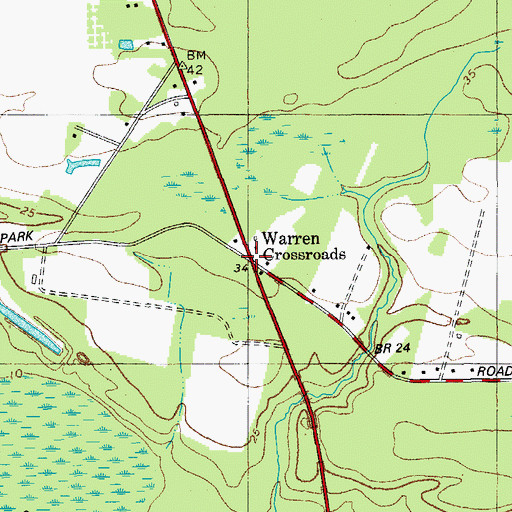 Topographic Map of Warren Crossroads, SC