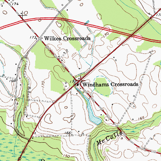 Topographic Map of Windhams Crossroads, SC