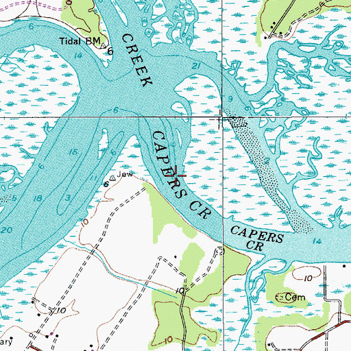 Topographic Map of Capers Creek, SC
