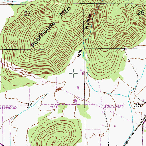 Topographic Map of Mill Hollow, AL