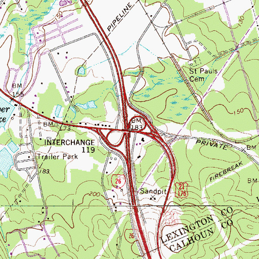 Topographic Map of Interchange 119, SC