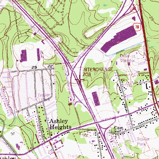 Topographic Map of Interchange 208, SC