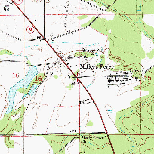 Topographic Map of Millers Ferry, AL