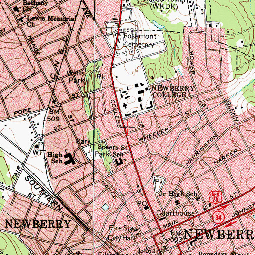 Topographic Map of College Street Historic District, SC