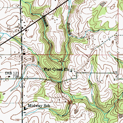 Topographic Map of Milligan Branch, AL