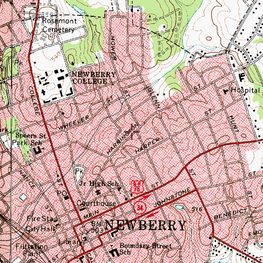 Topographic Map of Harrington Street Historic District, SC