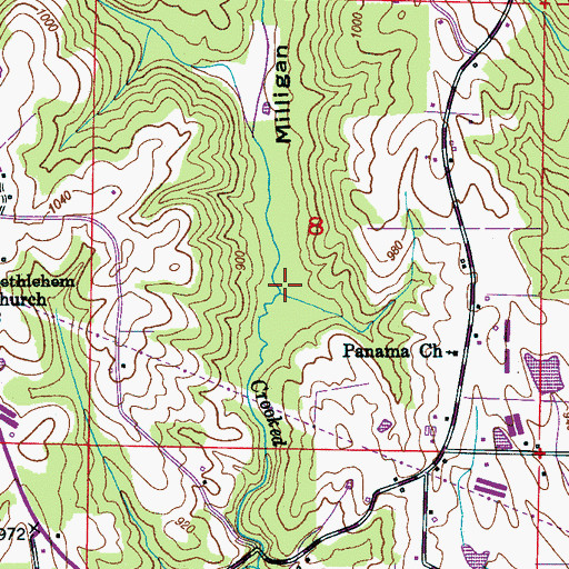 Topographic Map of Milligan Cove, AL
