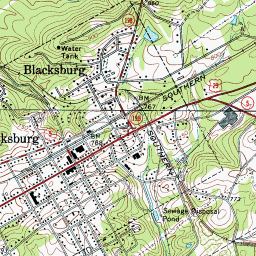 Topographic Map of Blacksburg Cemetery, SC