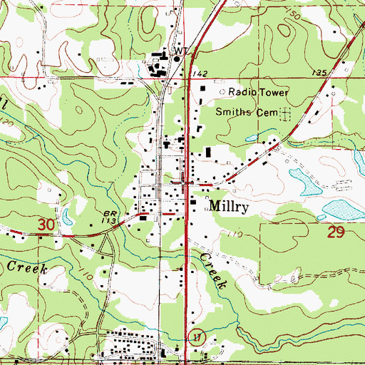 Topographic Map of Millry, AL