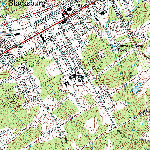 Topographic Map of Blacksburg High School, SC