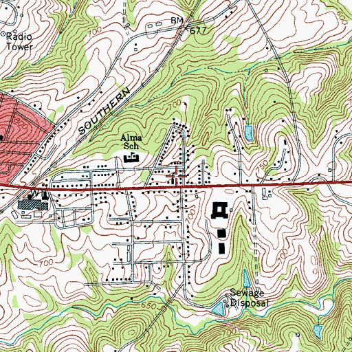 Topographic Map of Calvary Baptist Church, SC