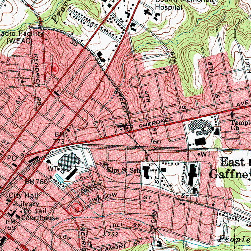 Topographic Map of Cherokee Avenue Baptist Church, SC