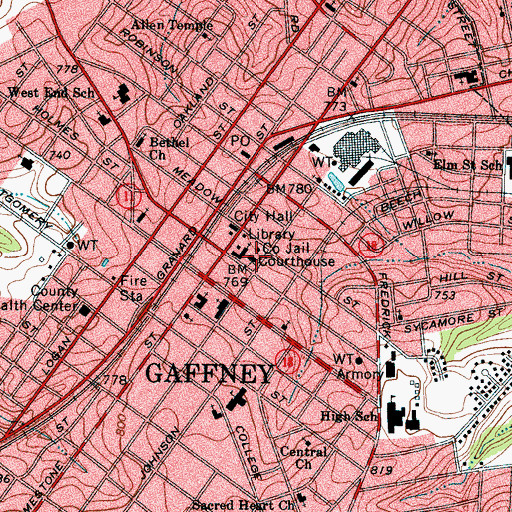 Topographic Map of Cherokee County Courthouse, SC
