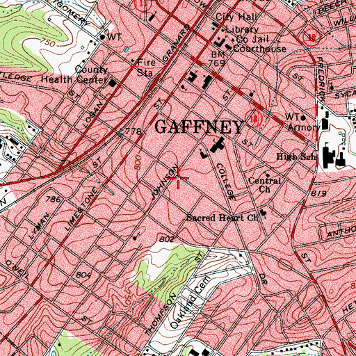 Topographic Map of Cherokee County Public Library, SC
