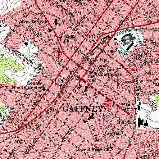 Topographic Map of Cherokee Shopping Center, SC