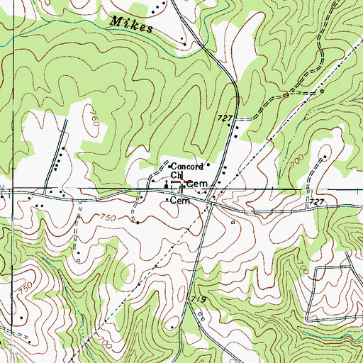 Topographic Map of Concord Cemetery, SC