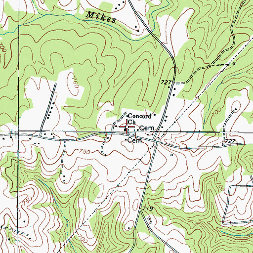 Topographic Map of Concord Baptist Church, SC