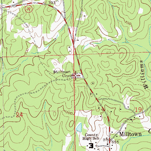 Topographic Map of Milltown Cemetery, AL