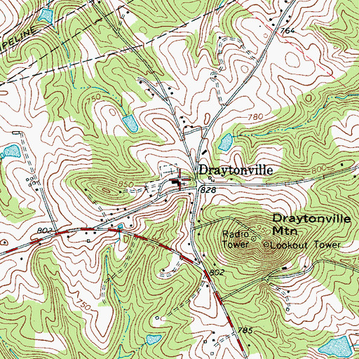 Topographic Map of Draytonville Baptist Church, SC