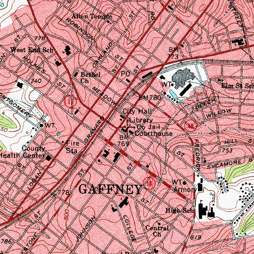 Topographic Map of First Baptist Church, SC