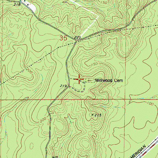 Topographic Map of Millwood Cemetery, AL
