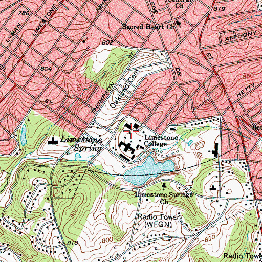 Topographic Map of Limestone Springs Historic District, SC