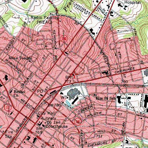 Topographic Map of Limestone Street Methodist Church, SC