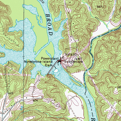 Topographic Map of Ninety Nine Island Power Plant, SC