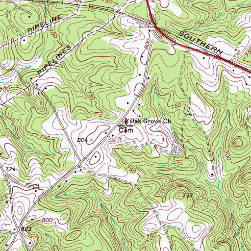 Topographic Map of Oak Grove Cemetery, SC