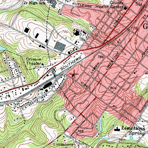 Topographic Map of Southside Baptist Church, SC
