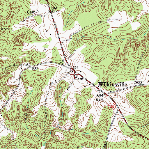 Topographic Map of Wilkinsville Church, SC
