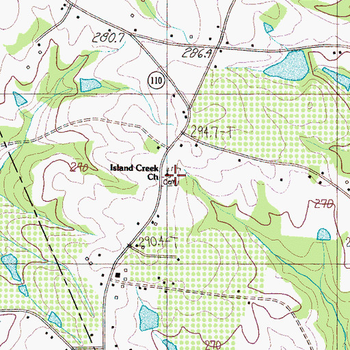 Topographic Map of Island Creek Baptist Church Graveyard, SC