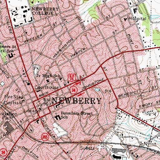Topographic Map of Main Street Historic District, SC