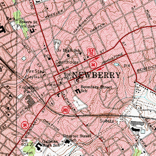 Topographic Map of Newberry Methodist Church, SC
