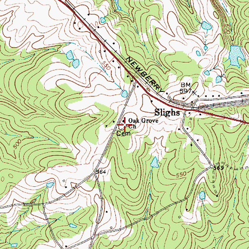 Topographic Map of Oak Grove Cemetery, SC