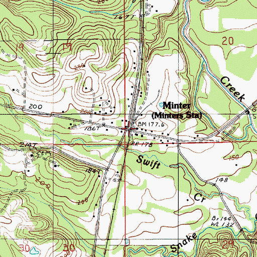 Topographic Map of Minter, AL