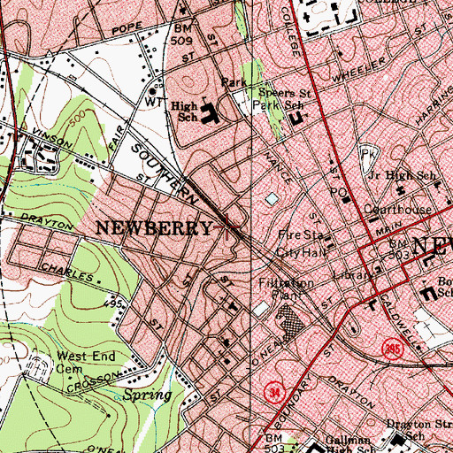 Topographic Map of Vincent Street Historic District, SC