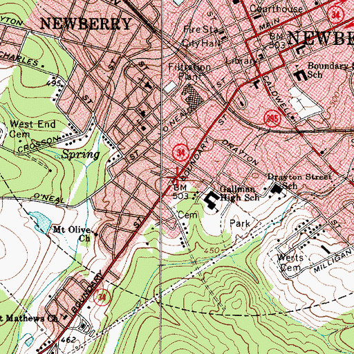 Topographic Map of West Boundary Street Historic District, SC