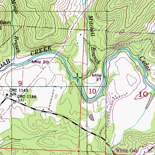 Topographic Map of Mitchell Branch, AL