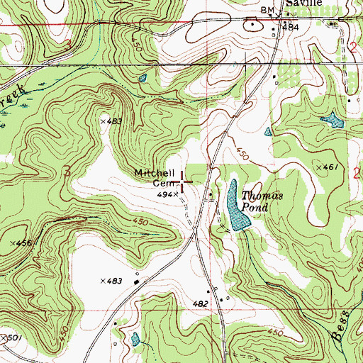 Topographic Map of Mitchell Cemetery, AL