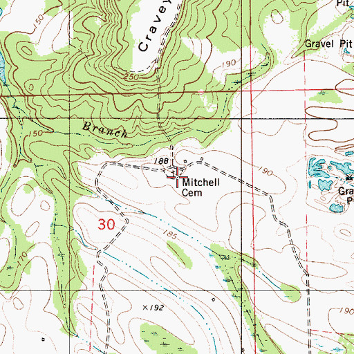 Topographic Map of Mitchell Cemetery, AL